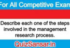 Describe each one of the steps involved in the management research process.