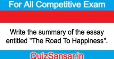 Write the summary of the essay entitled "The Road To Happiness".