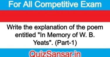 Write the explanation of the poem entitled "In Memory of W. B. Yeats". (Part-1)